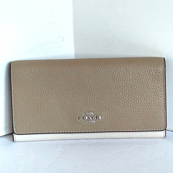 Coach Slim Trifold Wallet Womens Sandy Beige Leather CC816 Colorblock Snap - Picture 8 of 8